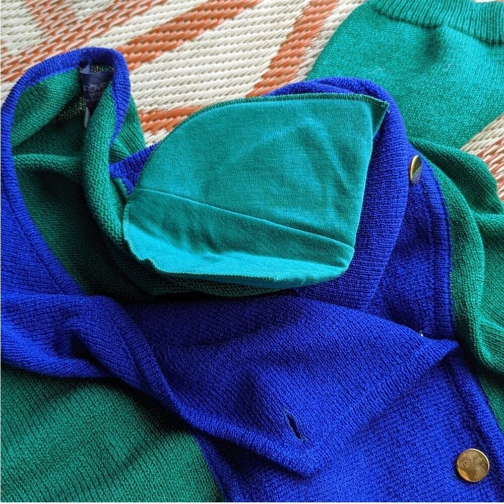 Kathryn Conover Sweater Top Puff Sleeves 80s Vintage Green Blue Women’s Size M - Picture 7 of 15